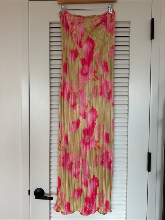 KMBANGI Dresses & Skirts - KMBANGI Pink Floral Pleated Strapless Maxi Dress Backless Tie Size S